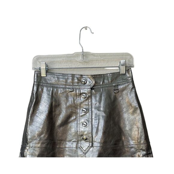 Zara Skirt XS Leather Gray Silver Metallic Festival Blogger Fav Snap Button - Picture 5 of 11